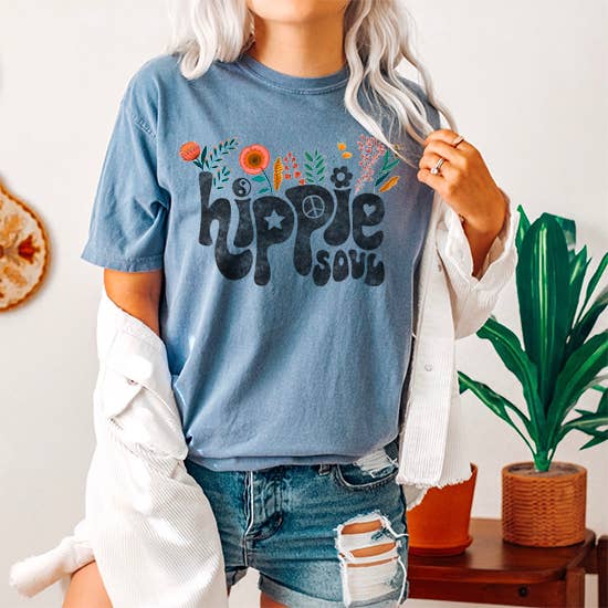 HIPPIE SOUL GARMENT DYED WESTERN GRAPHIC TEE SHIRT