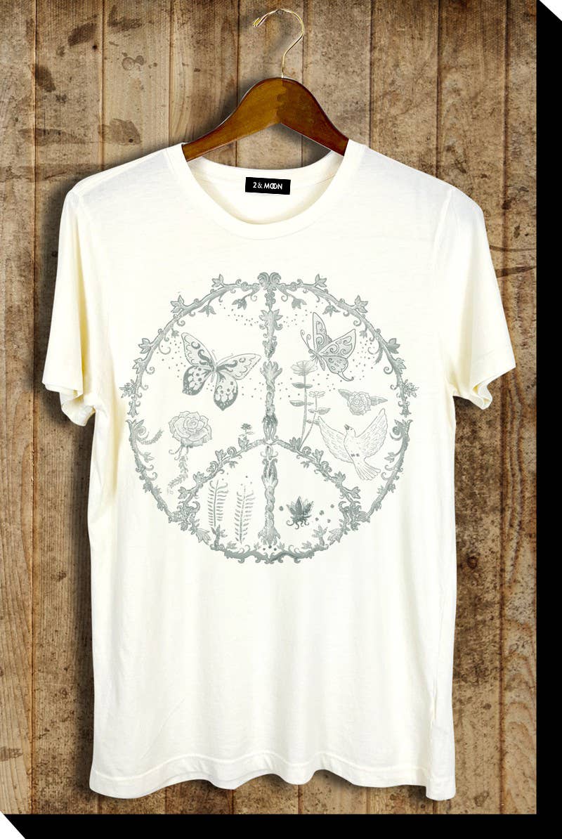 Hippie Bohemian Artisan Peace butterfly bird flower vine Graphic Tee Shirt