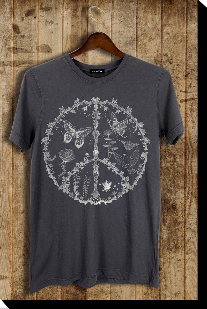 Hippie Bohemian Artisan Peace butterfly bird flower vine Graphic Tee Shirt