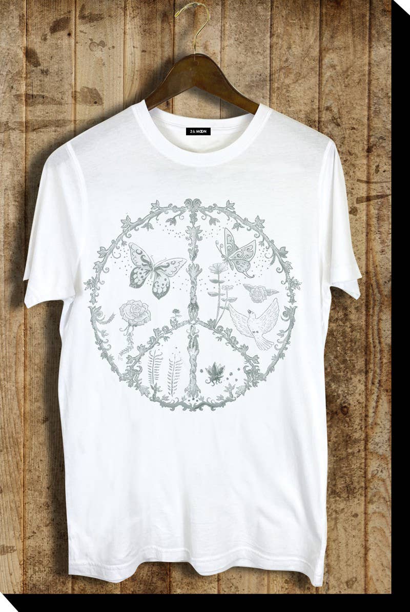 Hippie Bohemian Artisan Peace butterfly bird flower vine Graphic Tee Shirt