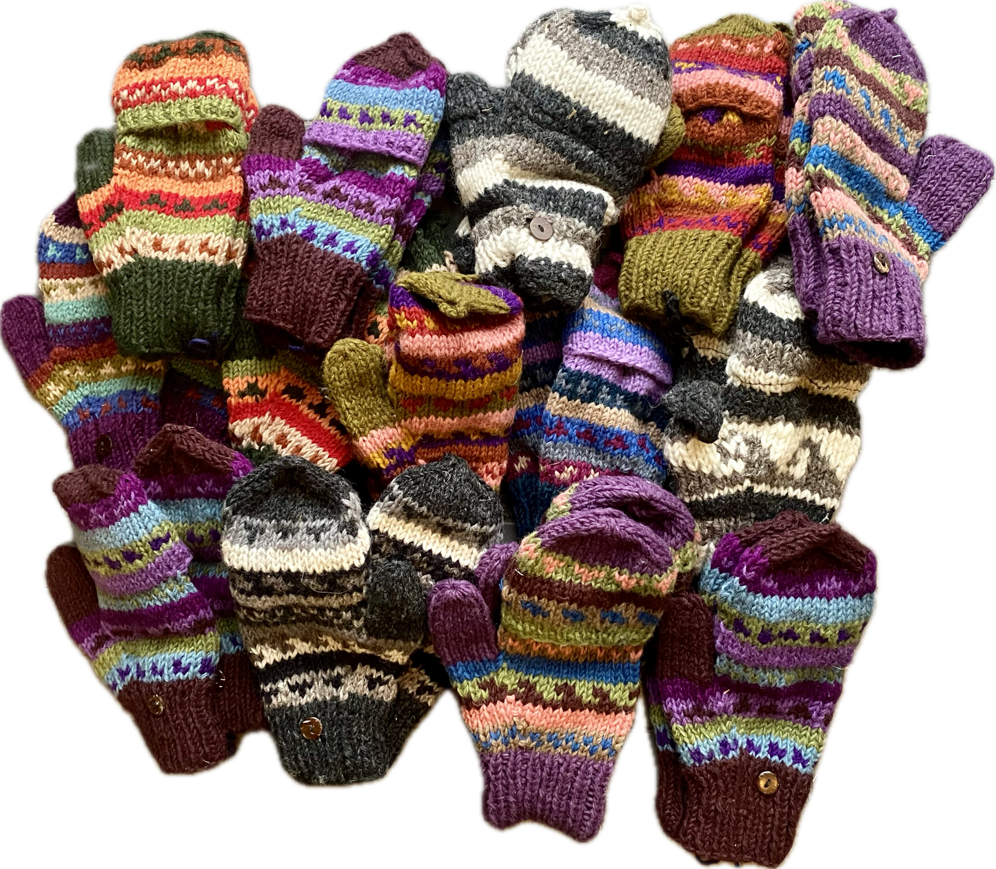 Hippie Bohemian Festival Handmade Knit Nepal Wool Fingerless Gloves Convertible Mittens Glittens 75332