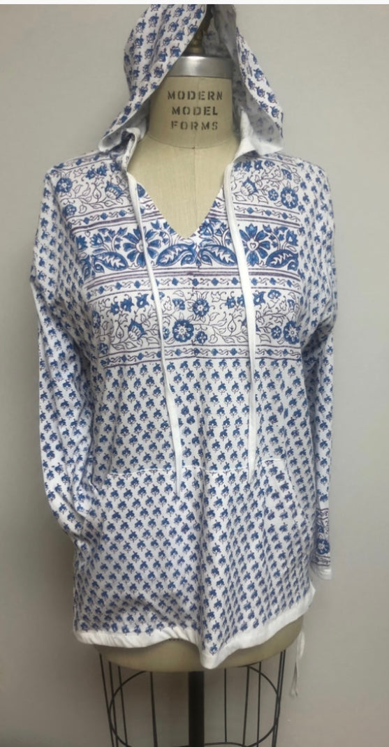 Geeta Far Out Bohemian Hippie India Hand Block Print Jaipur Bright Tee Shirt Baja Hoodie 7095