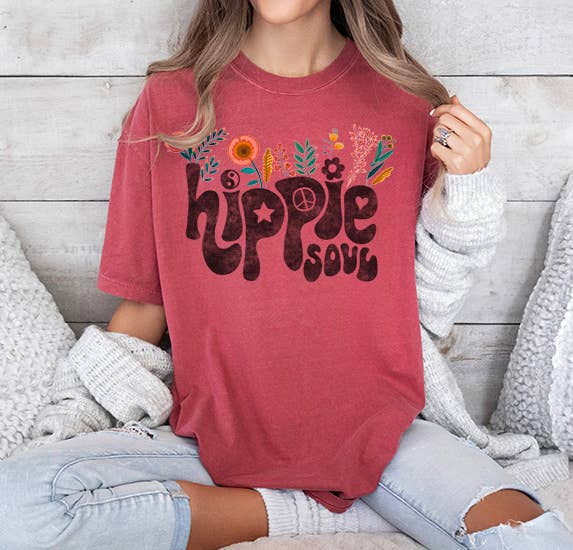 HIPPIE SOUL GARMENT DYED WESTERN GRAPHIC TEE SHIRT