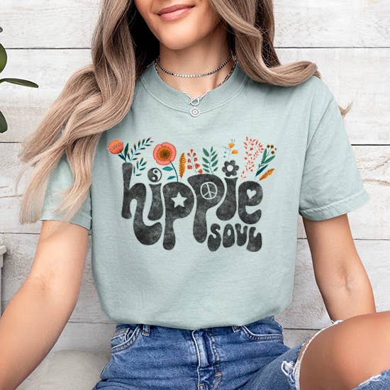 HIPPIE SOUL GARMENT DYED WESTERN GRAPHIC TEE SHIRT