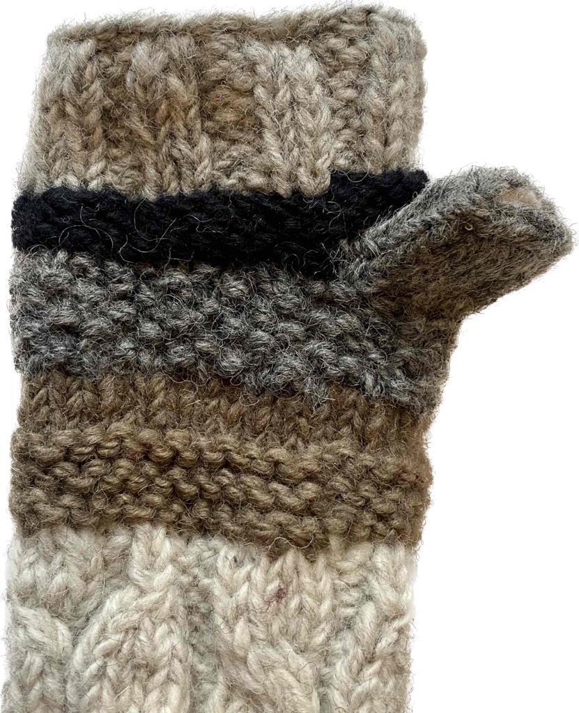 Fair Trade Hippie Knit Crochet Wool Lined Fingerless Texting Gloves Hand Warmers 5612 GY