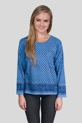 Geeta Bohemian Hippie India Hand Block Print Jaipur Bright LS Tee Shirt 7092