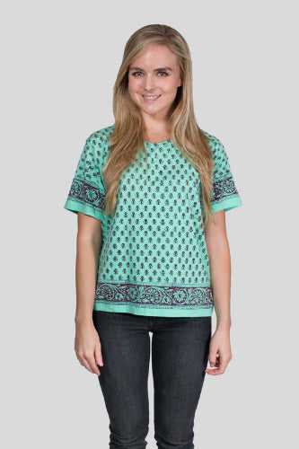 Geeta Bohemian Hippie India Hand Block Print Jaipur Bright SS Tee Shirt 7091