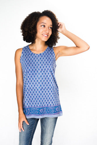 Geeta Bohemian Hippie India Hand Block Print Jaipur Stonewashed Tee Tank 7030