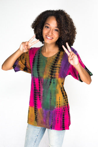 GEETA GROOVY Hippie Bohemian Gypsy India Festival Tie Dye SS Tee Shirt 7068