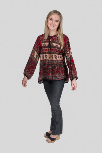 Geeta Hippie Bohemian Gypsy Indian Retro Tie Neck Festival Ethnic Smock Top Assorted 2154