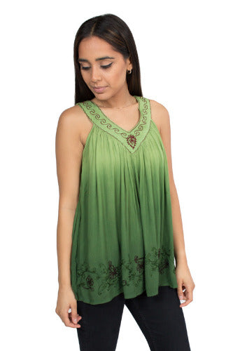 Geeta Hippie Bohemian Festival Gypsy India Embroidered Ombre Smock Tank All Colors