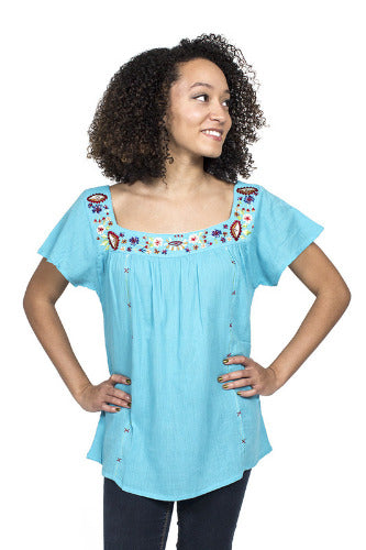 Geeta Hippie Bohemian Festival Gyspy Retro SS Mexican Smock Peasant Blouse Top ALL COLORS