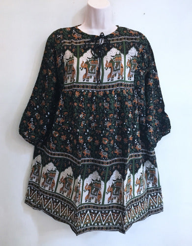 Geeta Hippie Boho Indian Gypsy Festival Jaipuri Block Print Babydoll Maya Smock Top 2025