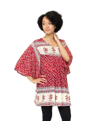 Geeta Hippie Boho Indian Gypsy Festival Jaipuri Block Print Angel Sleeve Smock Top 822