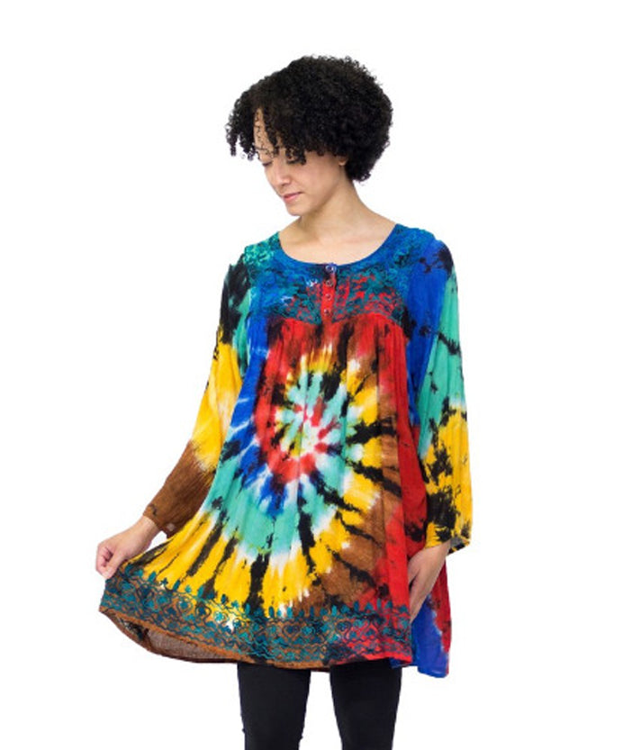 Geeta Hippie Boho Indian Gypsy Festival Tie Dye Babydoll Smock Top 2882