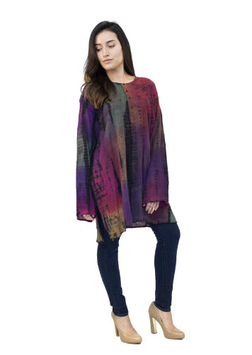 Geeta Hippie Bohemian Gypsy Indian Embroidery Tie Dye Festival LS Kurta Top 2900