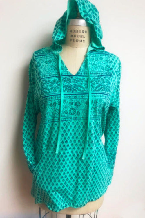 Geeta Far Out Bohemian Hippie India Hand Block Print Jaipur Bright Tee Shirt Baja Hoodie 7096