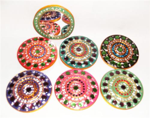 Handcrafted India Jewel Hand Compact Makeup Mirror Circle Sparkle ST22
