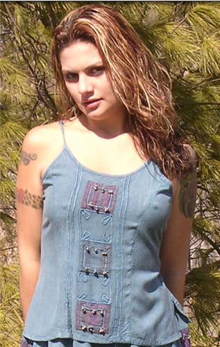Geeta Hippie Bohemian Festival Gypsy Indian Stonewash Embroidery Bells Cami Top Retro 2300