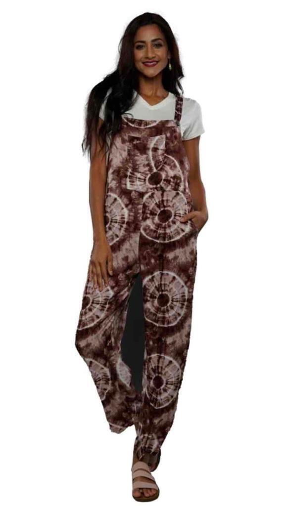 Sacred Threads Hippie Bohemian Festival Groovy Tie Dye Jumpsuit Overalls 222277