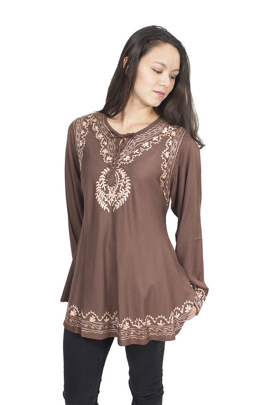 Geeta Hippie Bohemian Festival Gypsy Indian Peasant Embroidered Umbrella Swing Top RETRO 2509