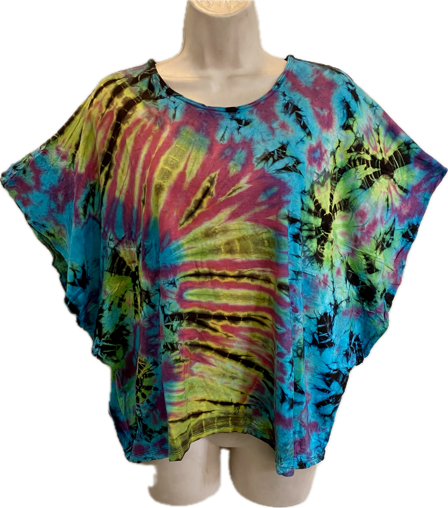 Sacred Threads Hippie Bohemian Tie Dye Stretch Batwing Top T Shirt 224112