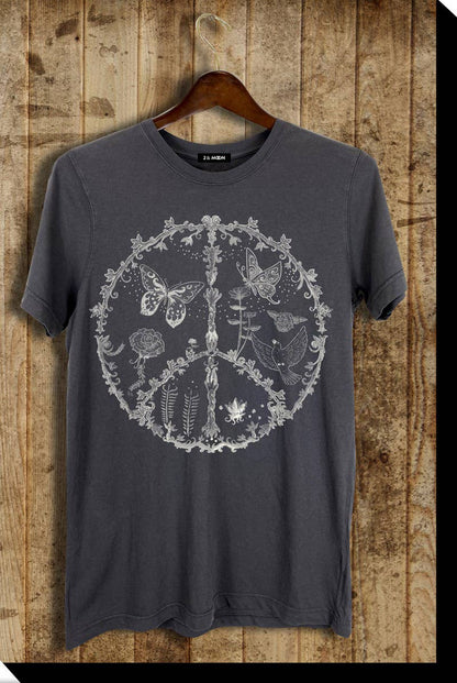 Hippie Bohemian Artisan Peace butterfly bird flower vine Graphic Tee Shirt