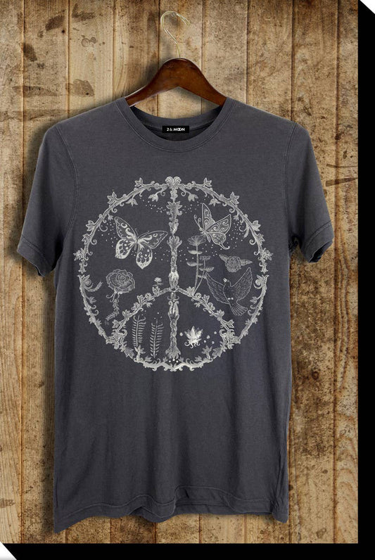 Hippie Bohemian Artisan Peace butterfly bird flower vine Graphic Tee Shirt