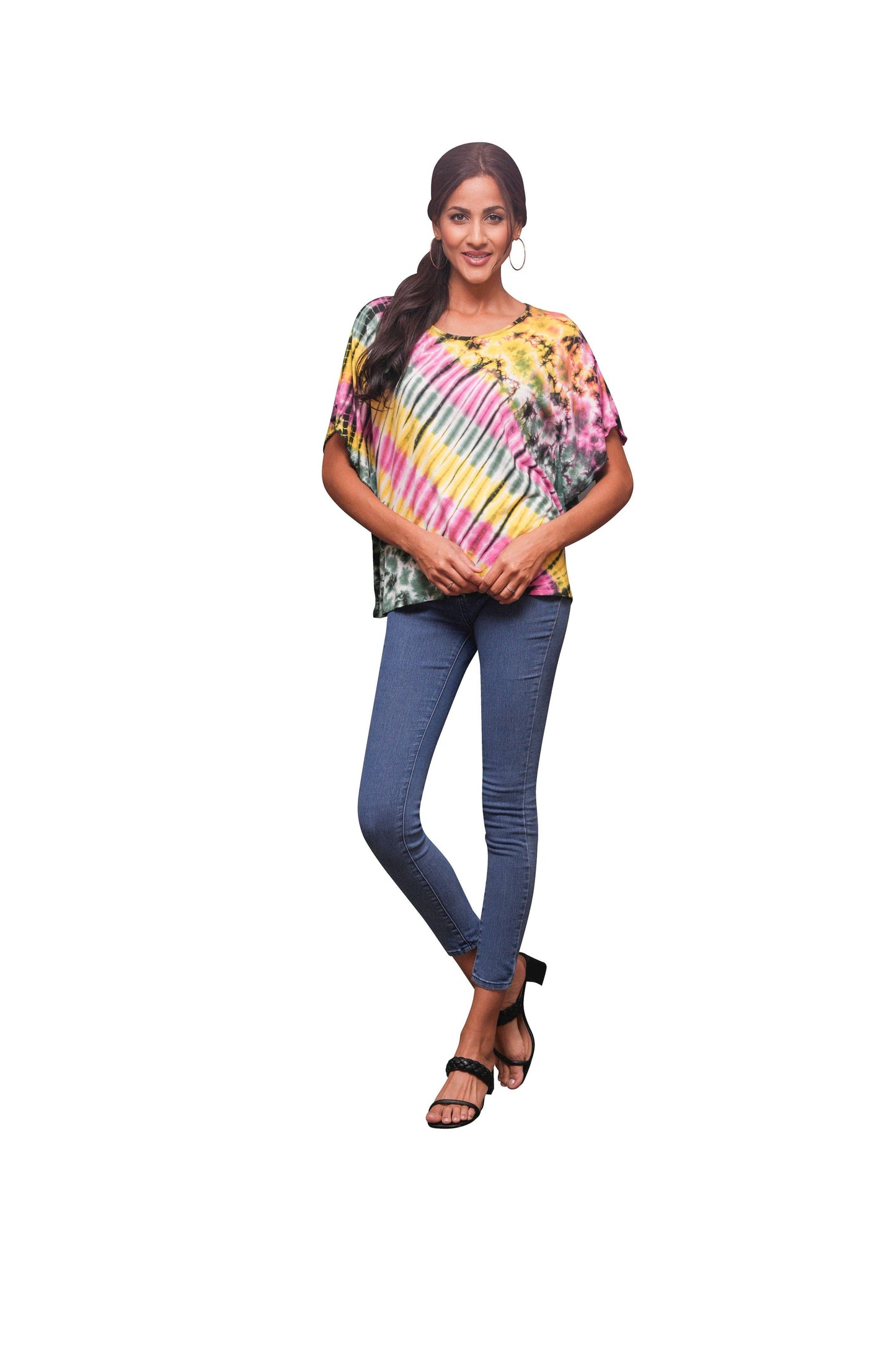 Sacred Threads Hippie Bohemian Tie Dye Stretch Batwing Top T Shirt 224112