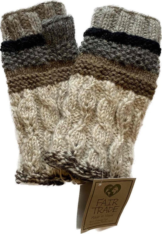 Fair Trade Hippie Knit Crochet Wool Lined Fingerless Texting Gloves Hand Warmers 5612 GY