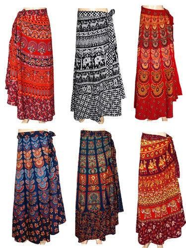Retro Hippie Bohemian Festival Gypsy Indian Ethnic Block Print Wrap Skirt 1101