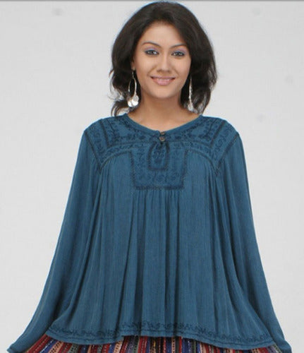 Geeta Hippie Clothes Bohemian Clothing Gypsy Indian Embroidery Stonewashed Smock Top All Colors 2193