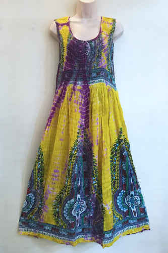 Hippie Bohemian Reggae Smocked Empire Waist Festival Rasta Dashiki Tie Dye Maxi Dress 6 Colors N100-25