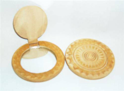 Handcrafted India Wood Hand Compact Makeup Mirror Round ST21