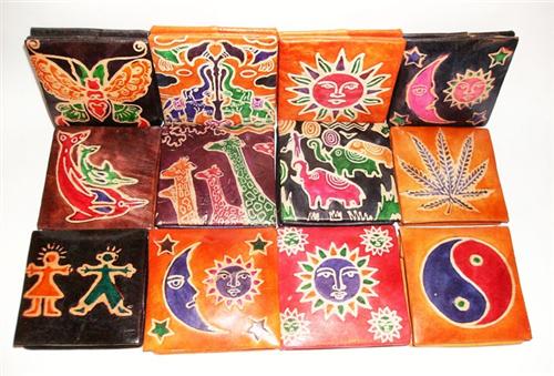 Shantiniketan Hippie Bohemian Handcrafted India Painted Leather Tooled Painted Coin Purse SG100